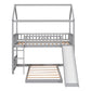 Gray Twin Over Twin Dollhouse Wood Bunk Bed With Slide