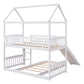 White Twin Over Twin Dollhouse Wood Bunk Bed With Slide