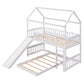 White Twin Over Twin Dollhouse Wood Bunk Bed With Slide