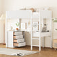 White Platform Wood Twin Loft Bed with Desk