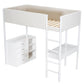 White Platform Wood Twin Loft Bed with Desk