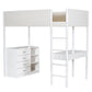 White Platform Wood Twin Loft Bed with Desk