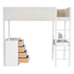 White Platform Wood Twin Loft Bed with Desk