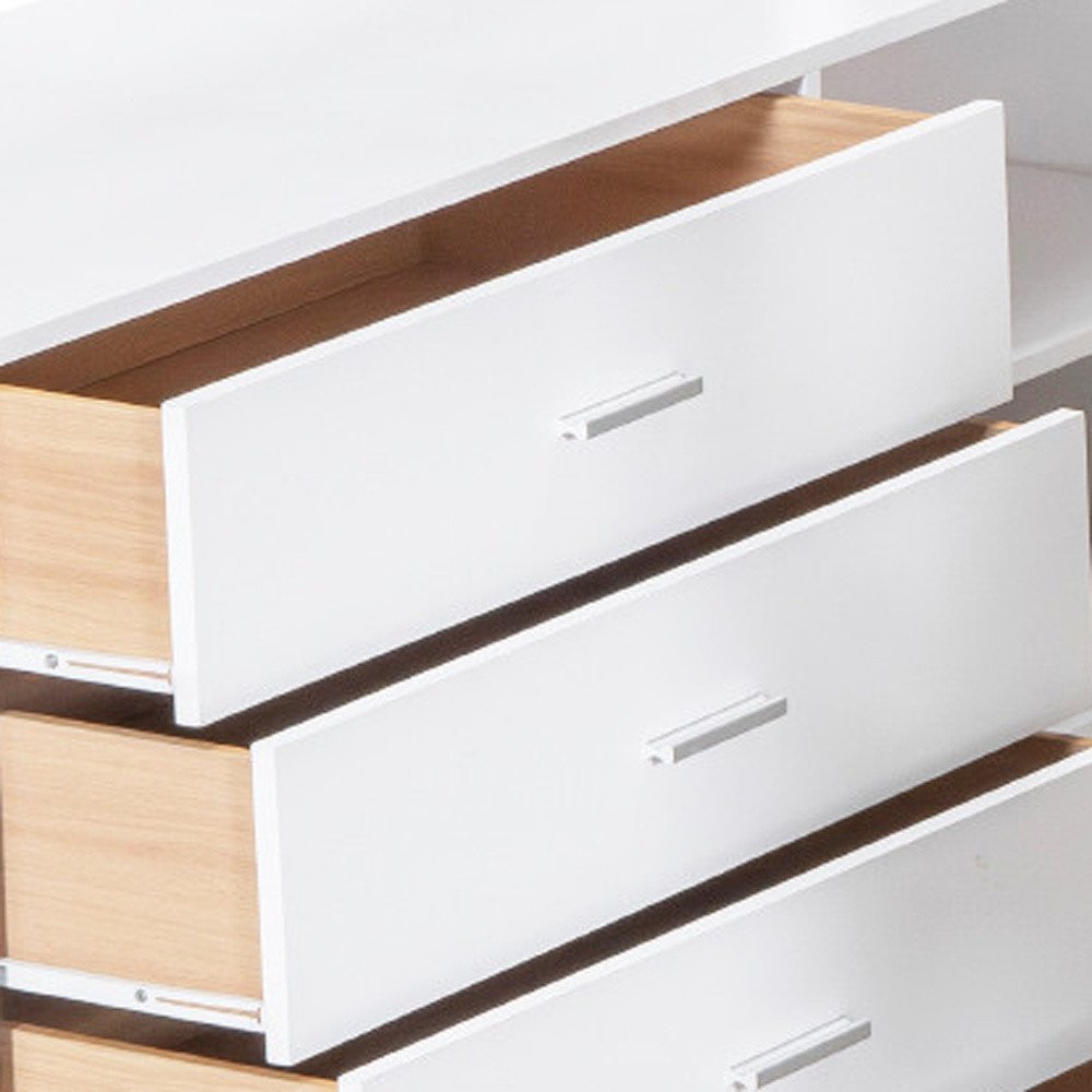 White Platform Wood Full Double Loft Bed with Desk