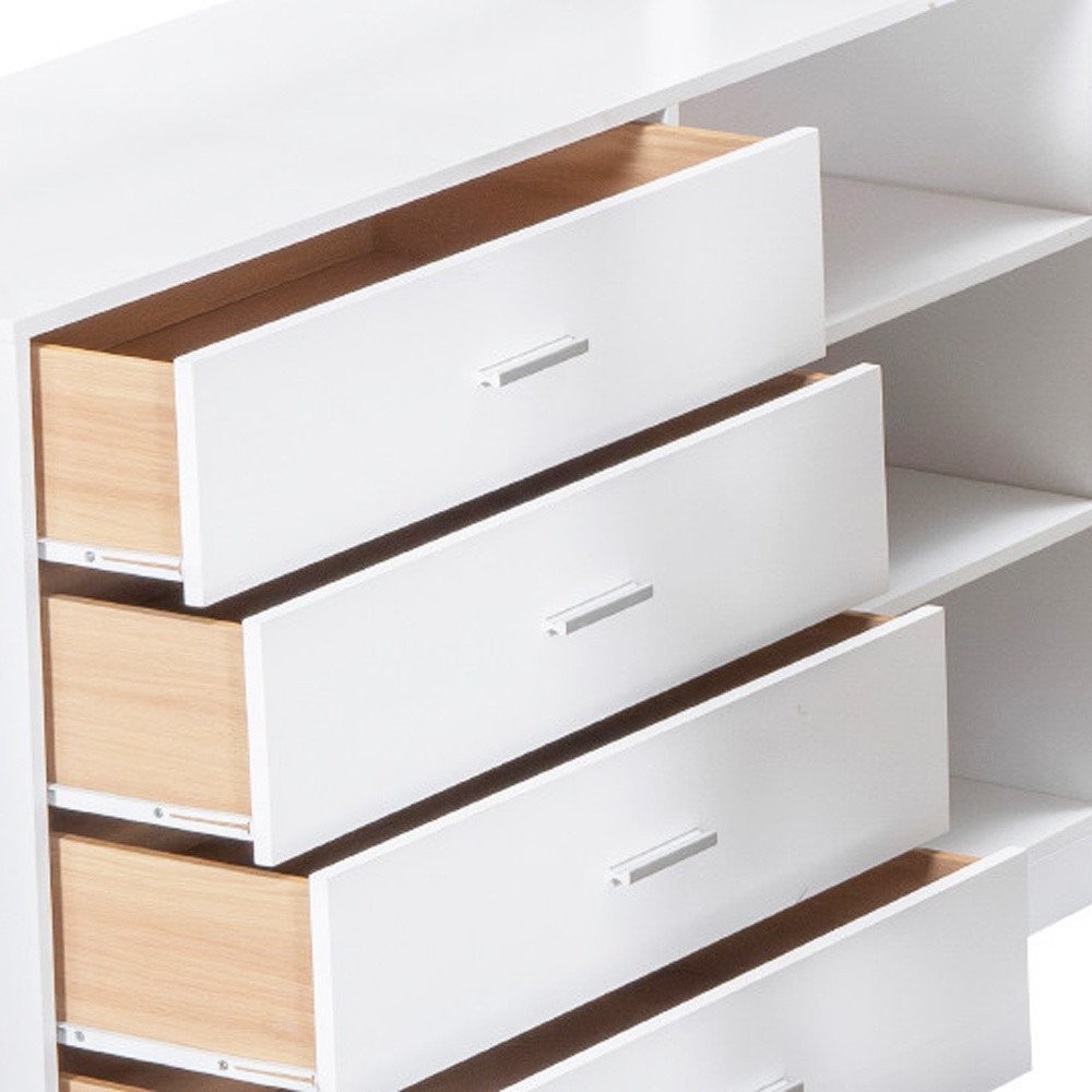 White Platform Wood Full Double Loft Bed with Desk