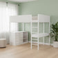 White Platform Wood Full Double Loft Bed with Desk