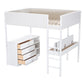 White Platform Wood Full Double Loft Bed with Desk