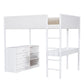 White Platform Wood Full Double Loft Bed with Desk