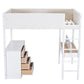 White Platform Wood Full Double Loft Bed with Desk