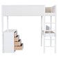 White Platform Wood Full Double Loft Bed with Desk