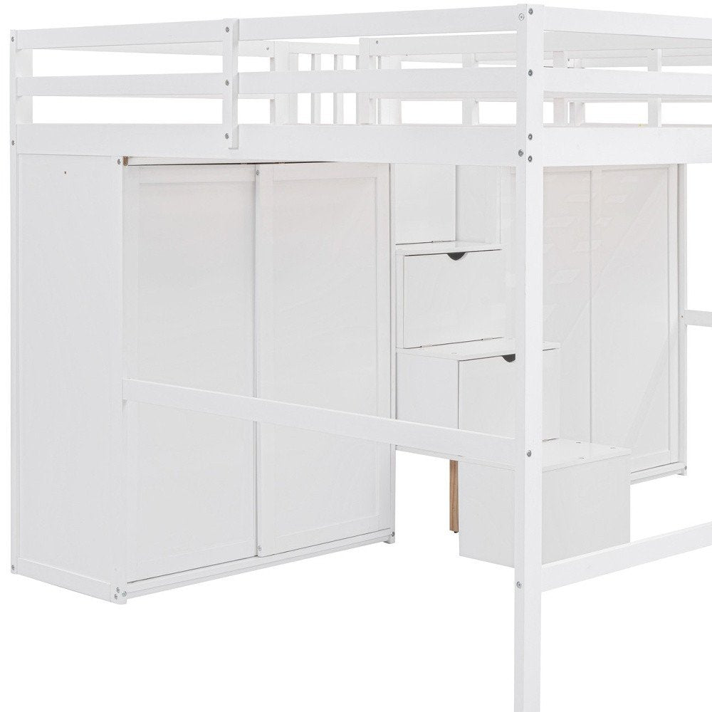 White Platform Wood Full Double Loft Bed