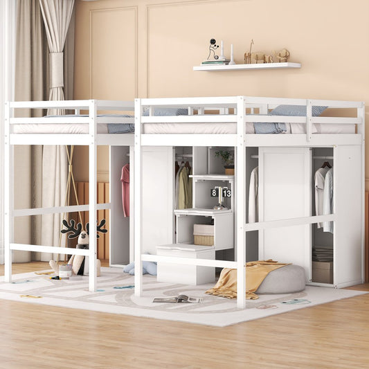 White Platform Wood Full Double Loft Bed