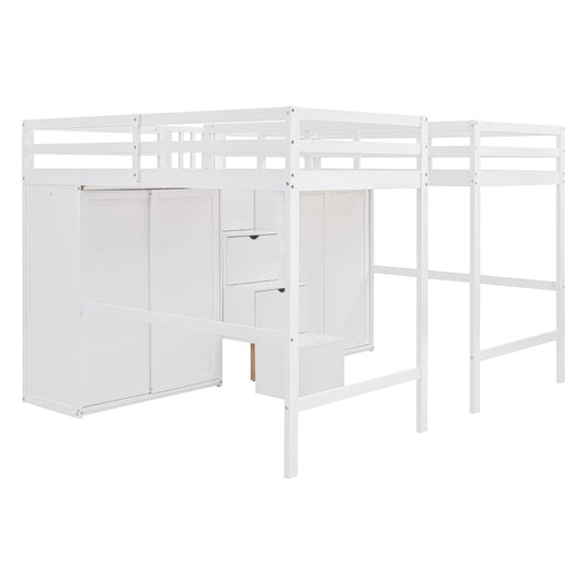 White Platform Wood Full Double Loft Bed