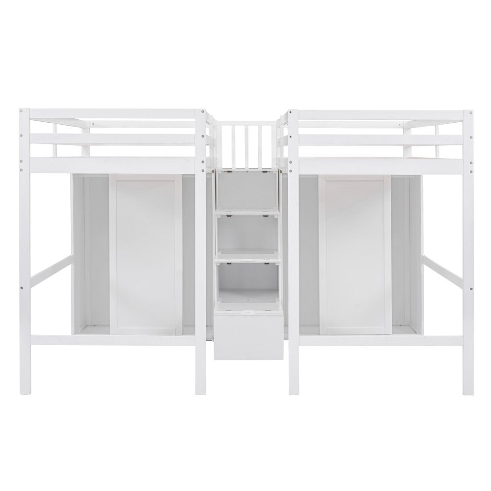 White Platform Wood Full Double Loft Bed