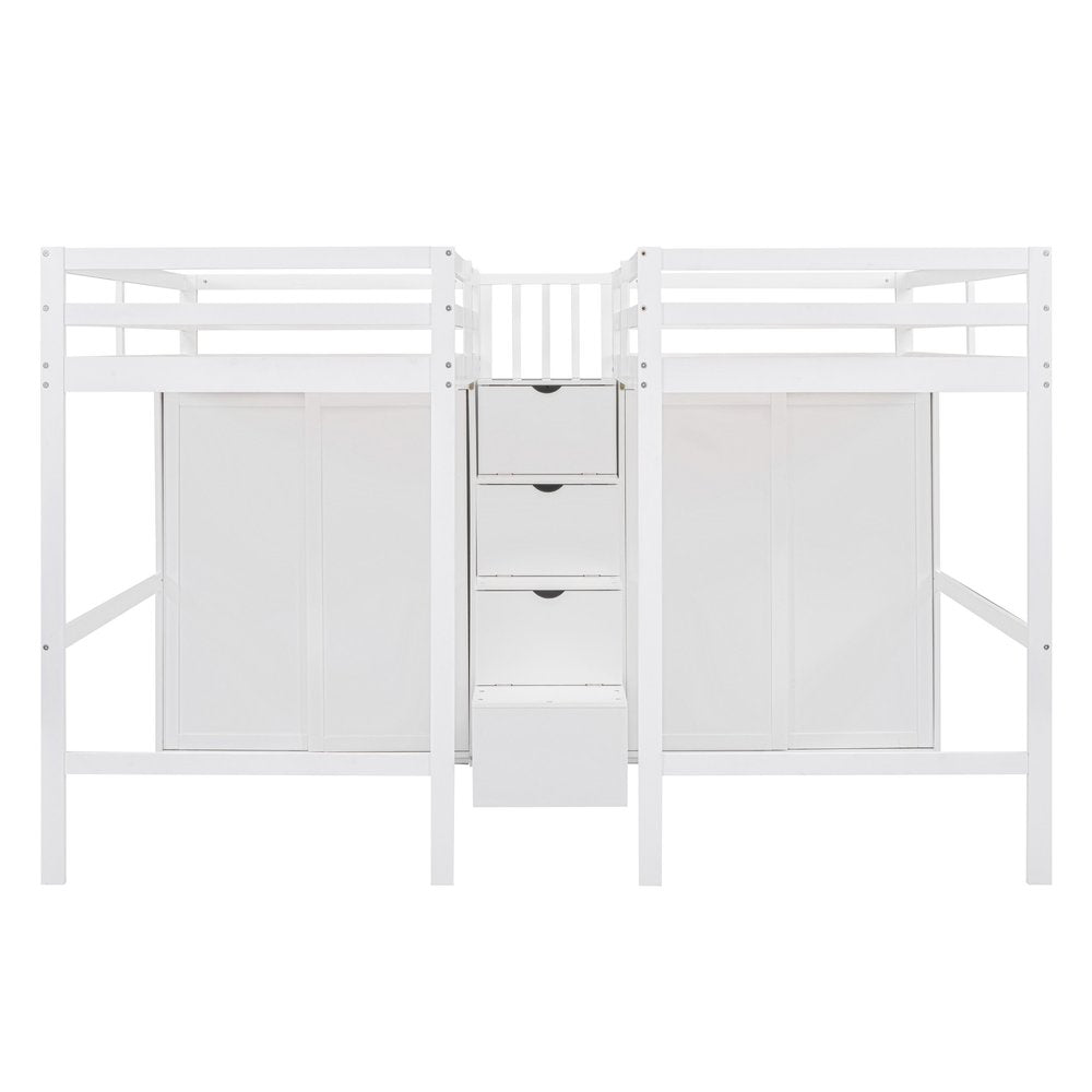 White Platform Wood Full Double Loft Bed