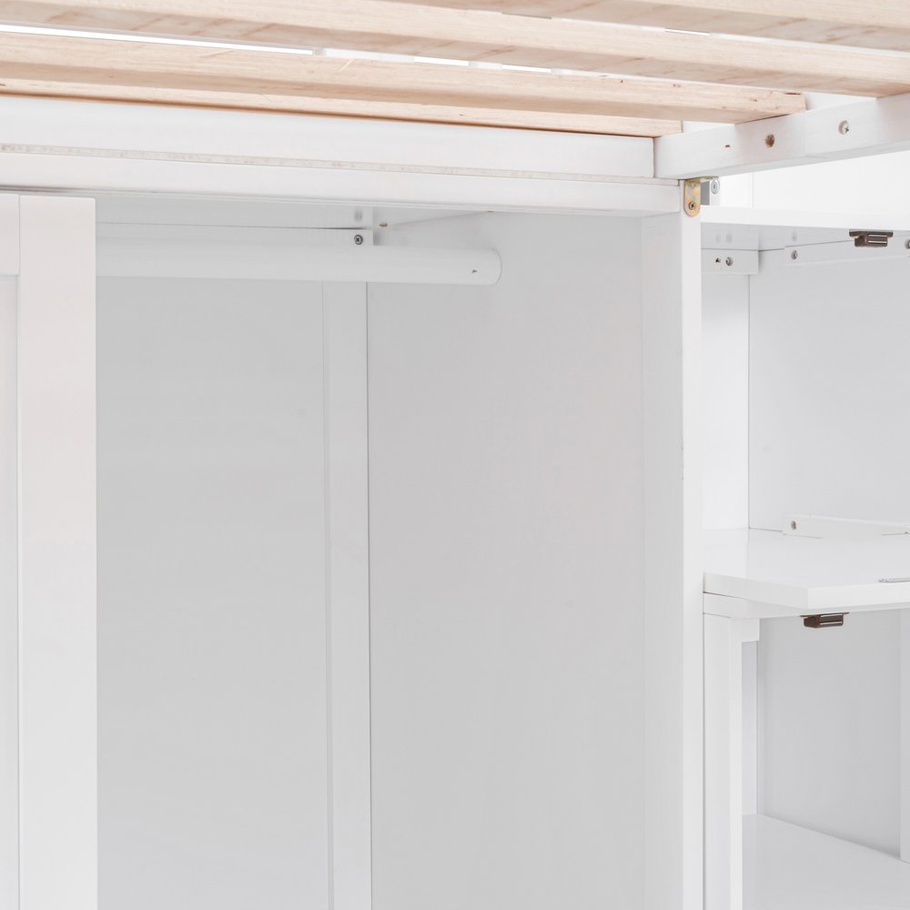 White Platform Wood Full Double Loft Bed