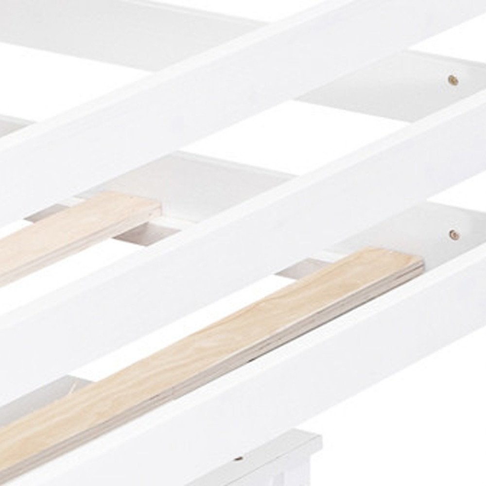 White Platform Wood Twin Loft Bed with Desk and Shelves