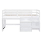 White Platform Wood Twin Loft Bed with Desk and Shelves