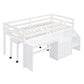 White Platform Wood Twin Loft Bed with Desk and Shelves