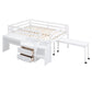 White Platform Wood Full Double Loft Bed with Desk and Shelves