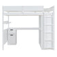 White Platform Wood Full Double Loft Bed with Desk and Shelves
