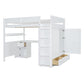 White Platform Wood Full Double Loft Bed with Desk and Shelves