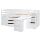 White Platform Wood Twin Loft Bed with Desk and Shelves