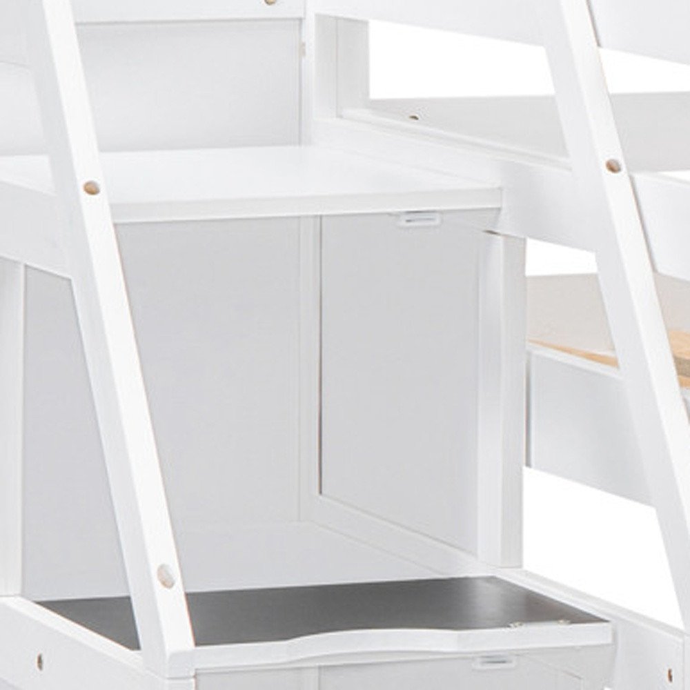 White Platform Wood Twin Loft Bed with Desk and Shelves