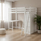 White Platform Wood Twin Loft Bed with Desk and Shelves