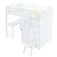 White Platform Wood Twin Loft Bed with Desk and Shelves