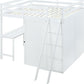 White Platform Wood Full Double Loft Bed with Desk and Shelves