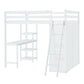 White Platform Wood Full Double Loft Bed with Desk and Shelves