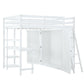 White Platform Wood Full Double Loft Bed with Desk and Shelves