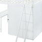 White Platform Wood Full Double Loft Bed with Desk and Shelves