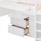 White Platform Wood Full Double Loft Bed with Desk and Shelves