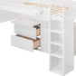 White Platform Wood Full Double Loft Bed with Desk and Shelves