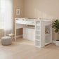 White Platform Wood Full Double Loft Bed with Desk and Shelves