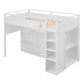 White Platform Wood Full Double Loft Bed with Desk and Shelves