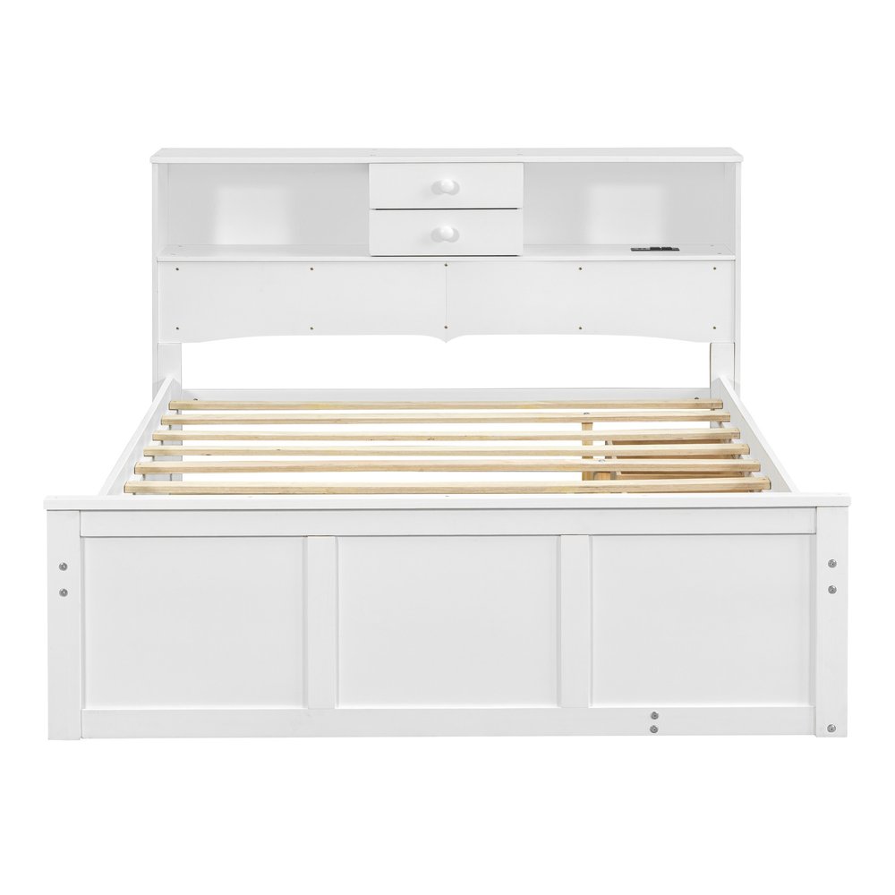 White Wood Full Bed Frame With Trundle And Drawers