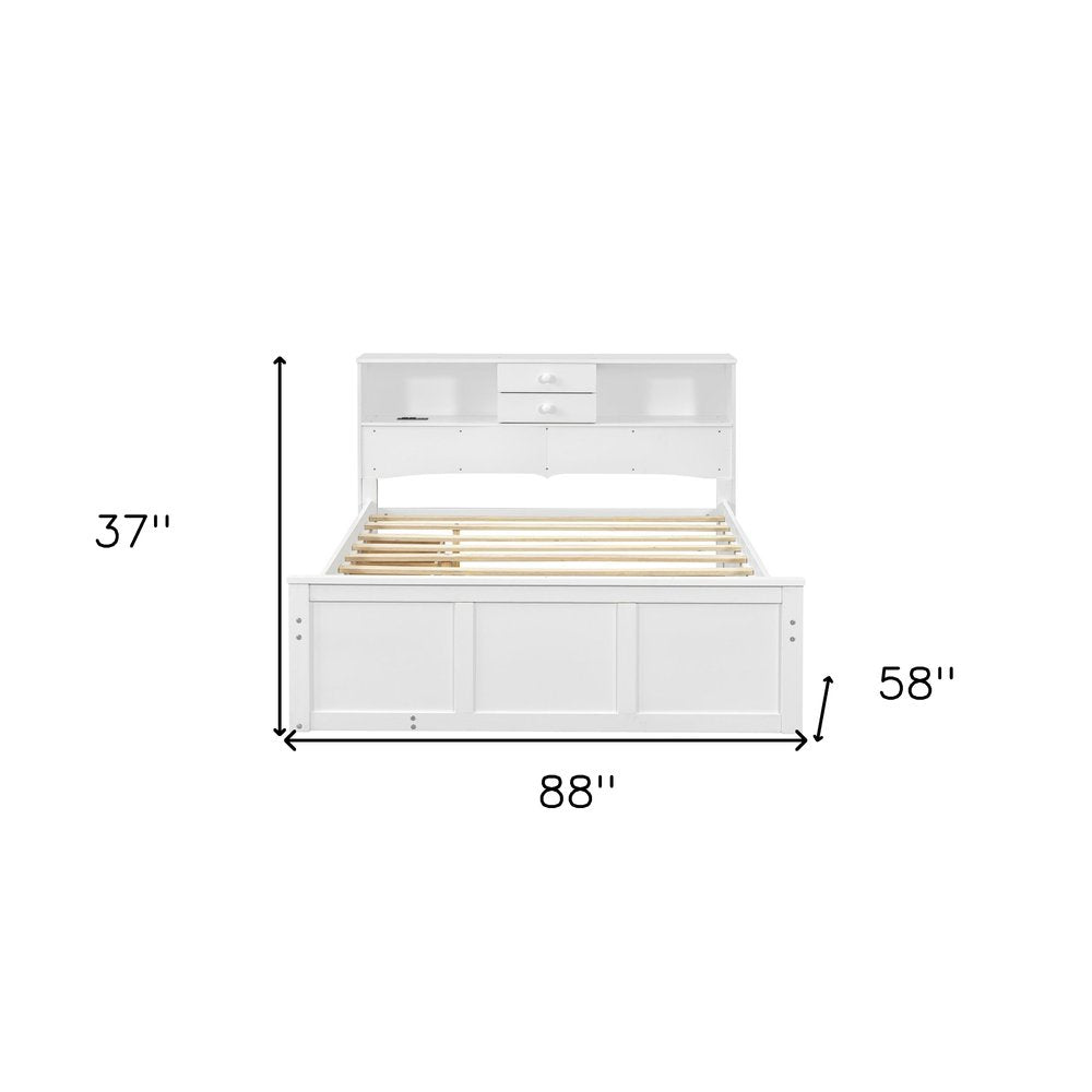 White Wood Full Bed Frame With Trundle And Drawers