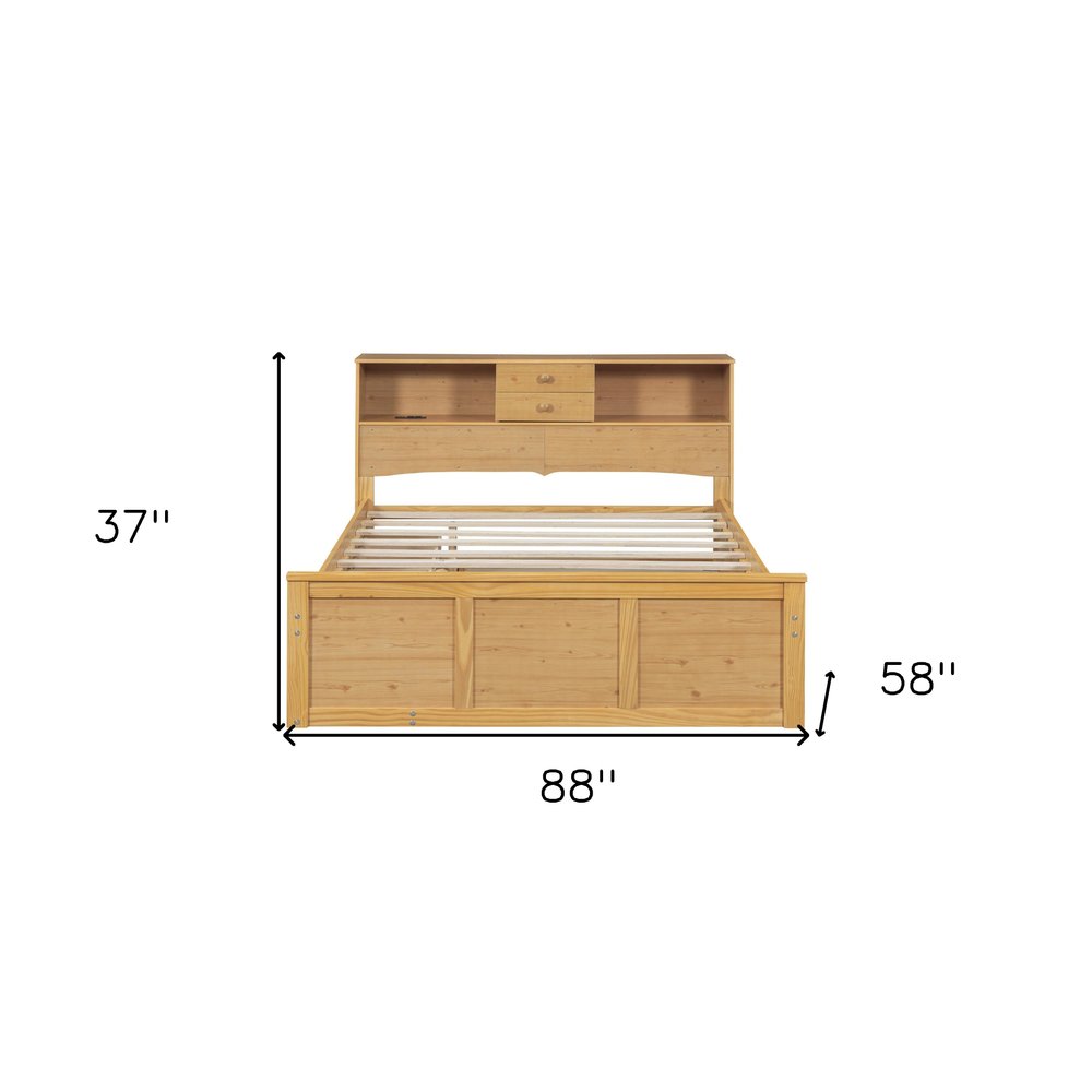 Natural Wood Full Bed Frame With Trundle And Drawers