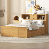 Natural Wood Full Bed Frame With Trundle And Drawers