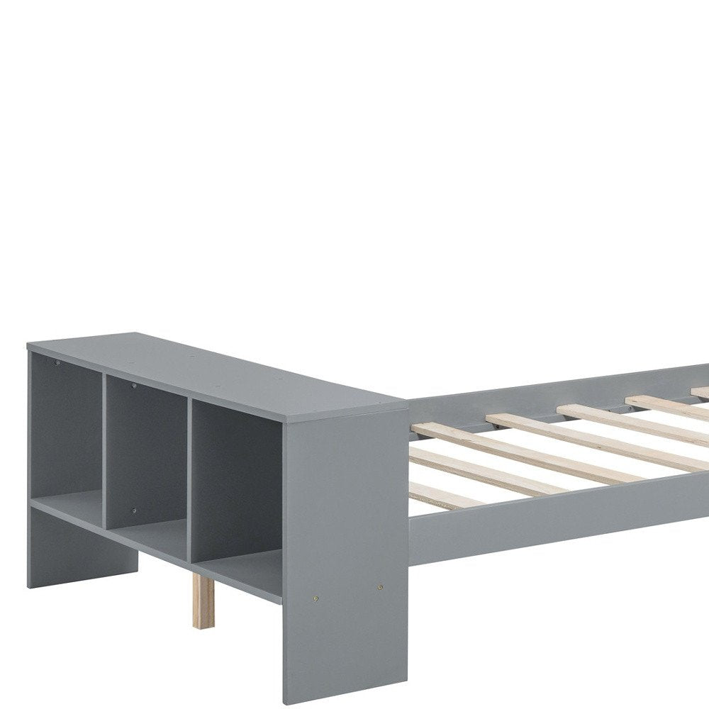 Gray Wood Twin Bed Frame With USB