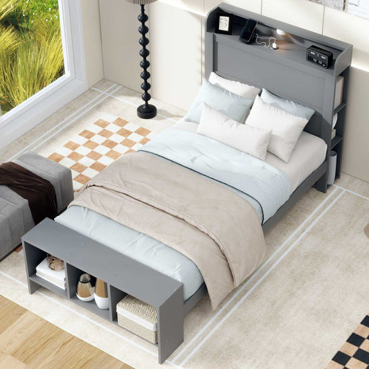 Gray Wood Twin Bed Frame With USB