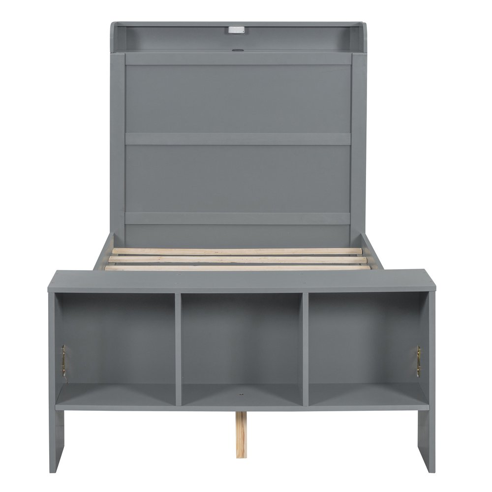 Gray Wood Twin Bed Frame With USB