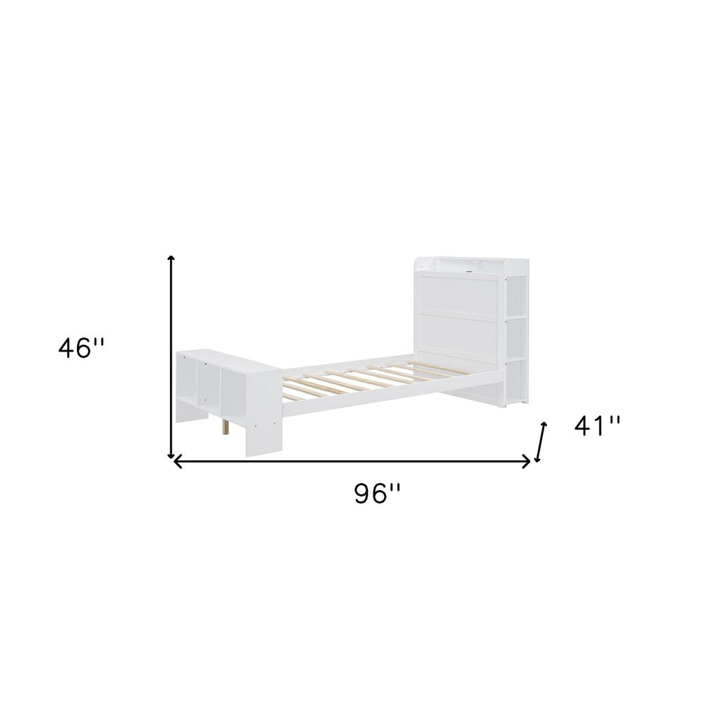 White Wood Twin Bed Frame With USB