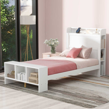 White Wood Twin Bed Frame With USB