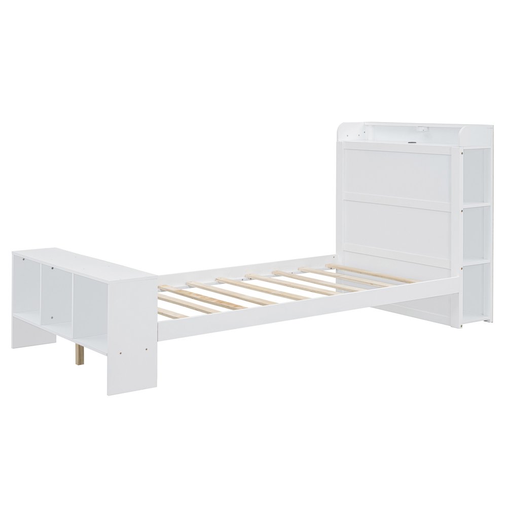 White Wood Twin Bed Frame With USB