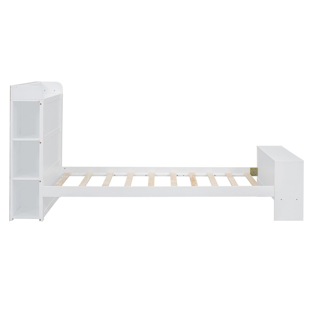 White Wood Twin Bed Frame With USB