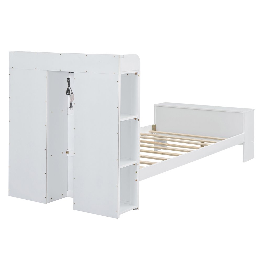 White Wood Twin Bed Frame With USB